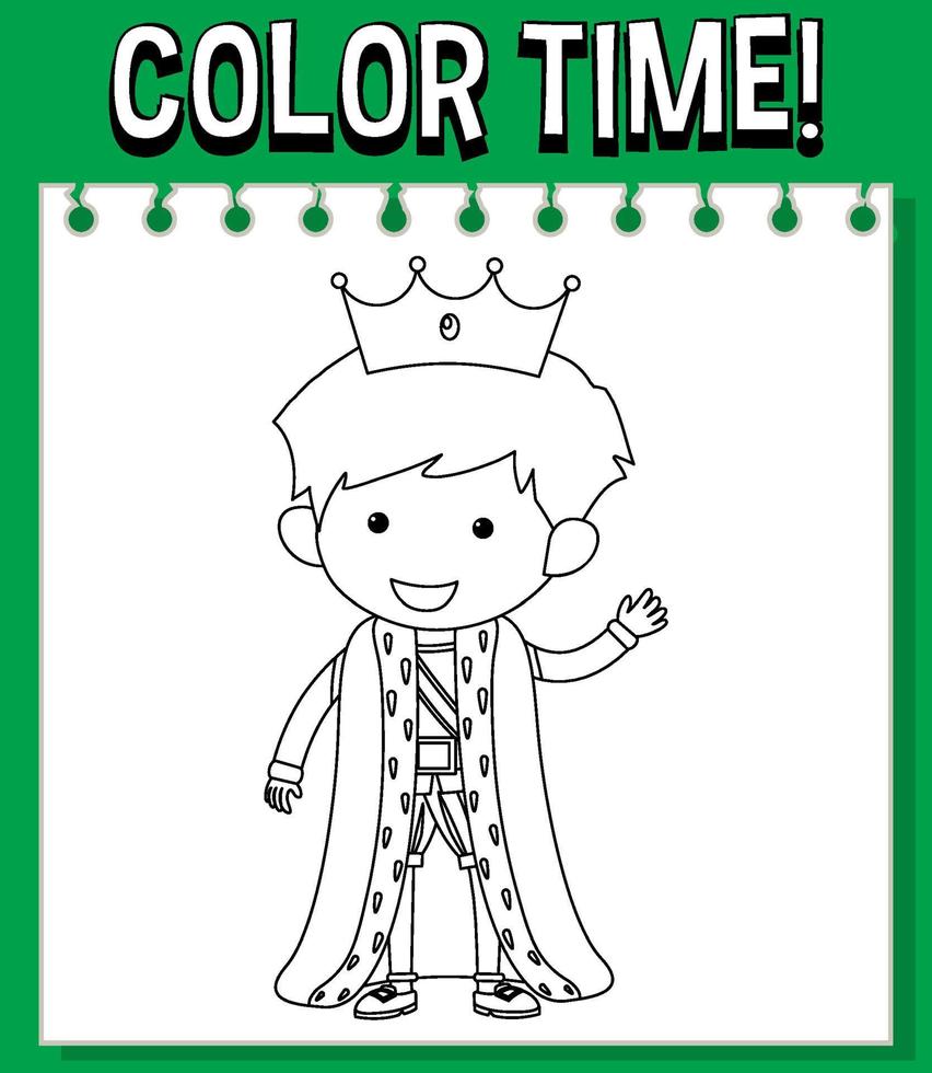 Worksheets template with color time text and King's outline vector