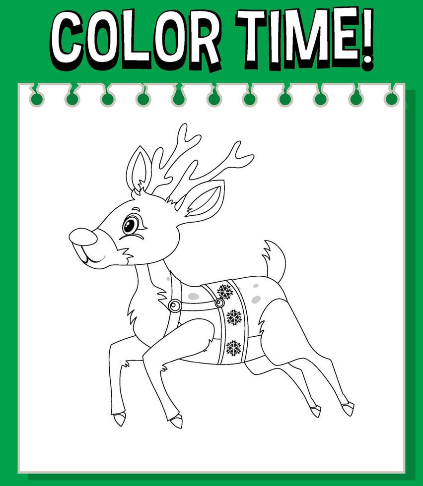 Worksheets template with color time text reindeer outline vector