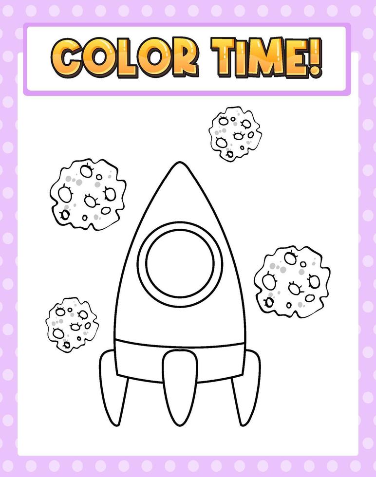 Worksheets template with color time text and rocket outline vector