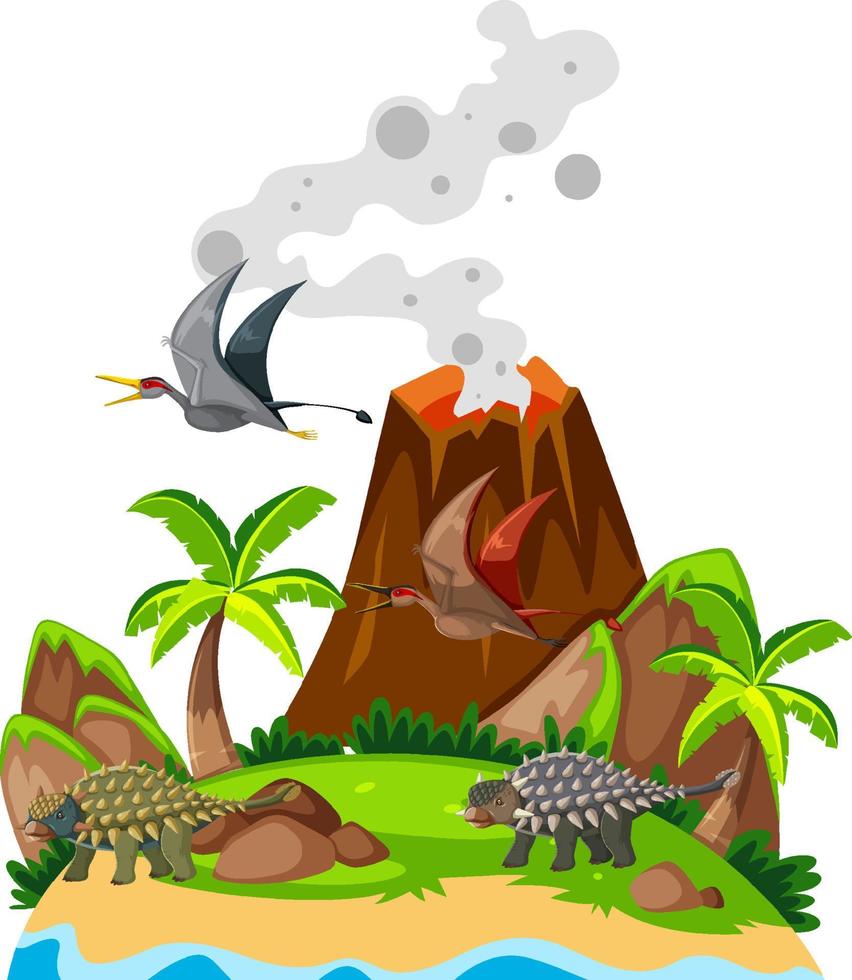 Scene with dinosaurs ankylosaurus on island vector