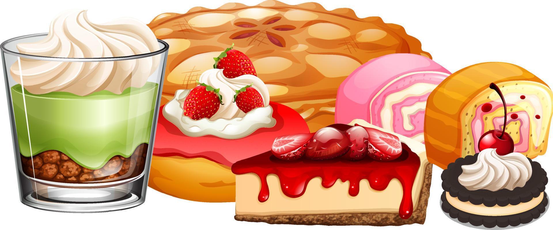 conjunto de postre de panadería dulce vector