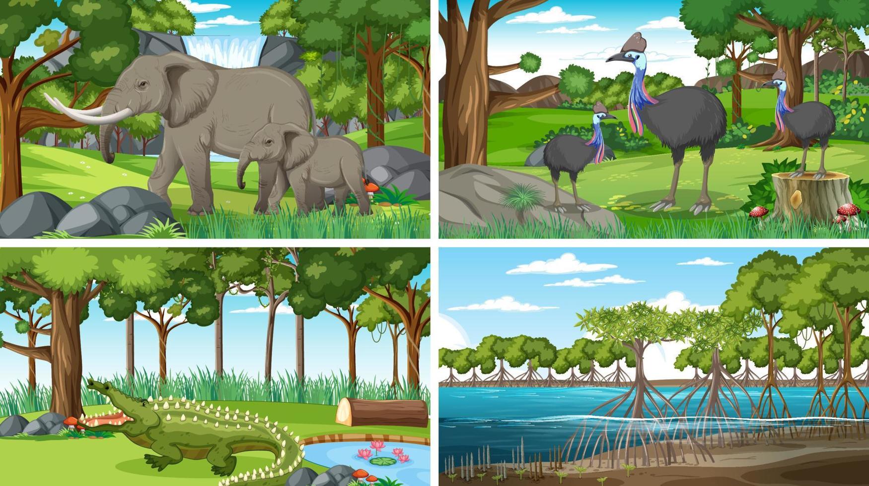 escenas con animales salvajes en el bosque vector