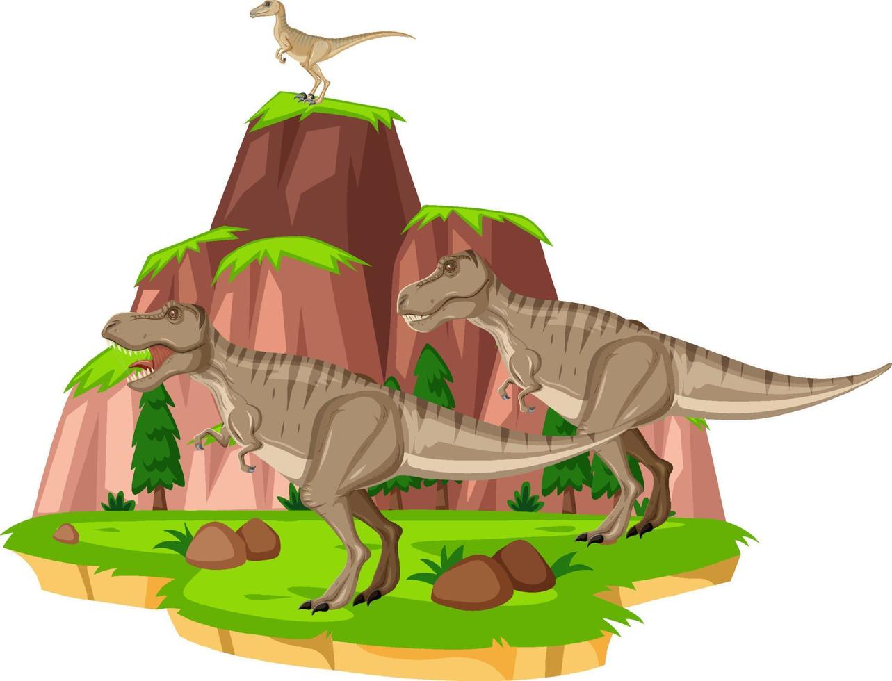 Scene with dinosaurs t-rex on island vector