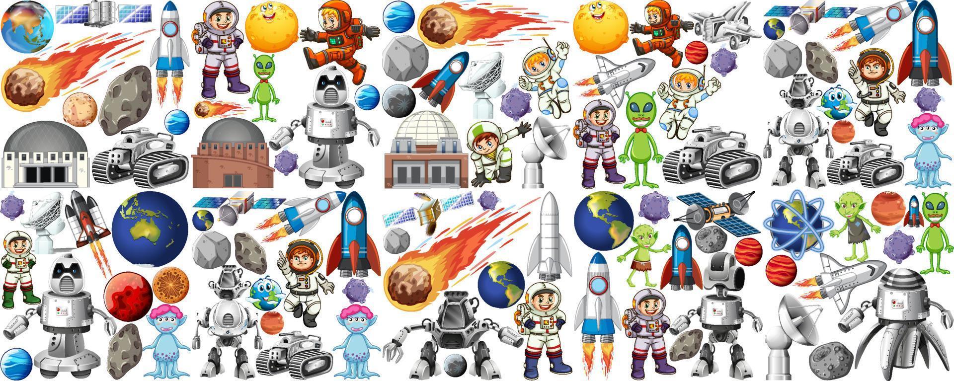Set of space objects on white background vector