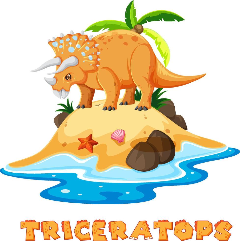 Scene with dinosaurs triceratops with text design on island vector
