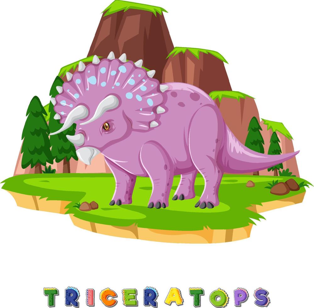 wordcard de dinosaurio para triceratops vector