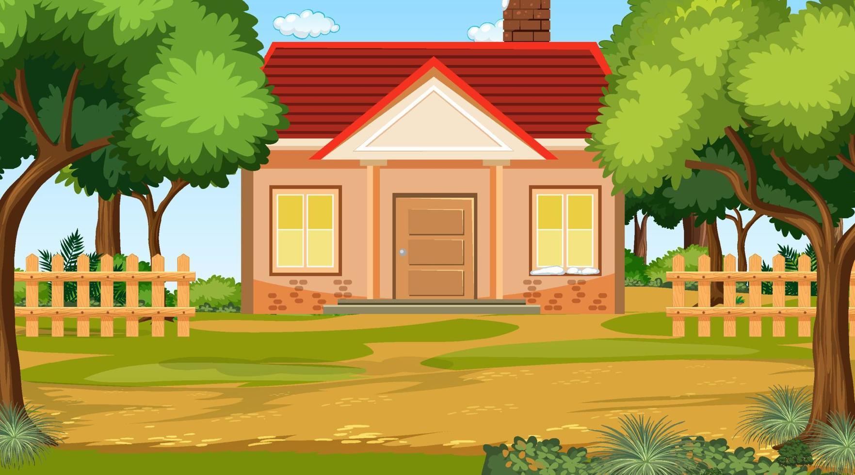 escena con casa y jardin vector