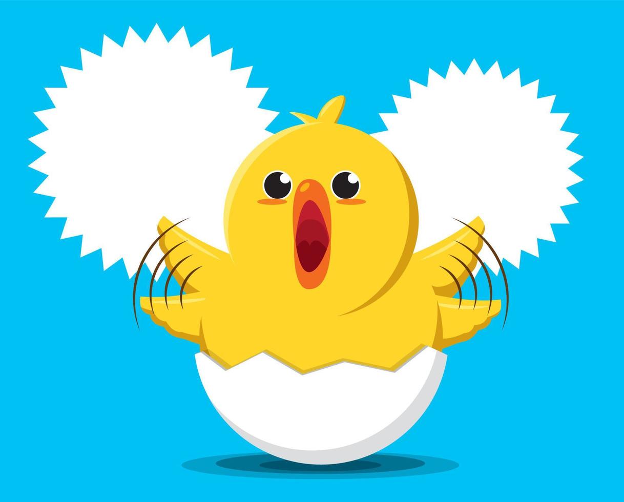 cute chick with speech bubbles vector. Yellow chubby chick is shouting. vector