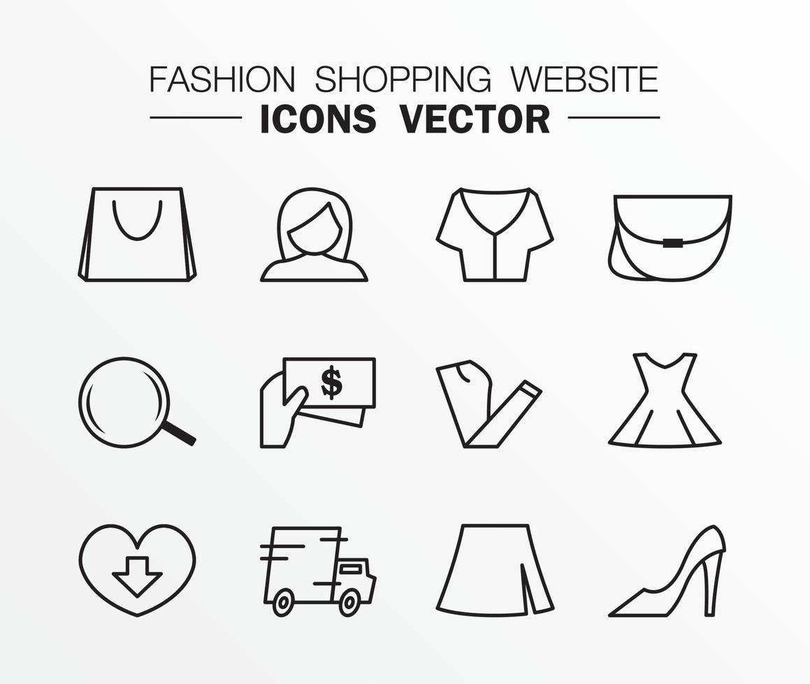 Fashion shopping website icons vector. Fashion symbols. vector