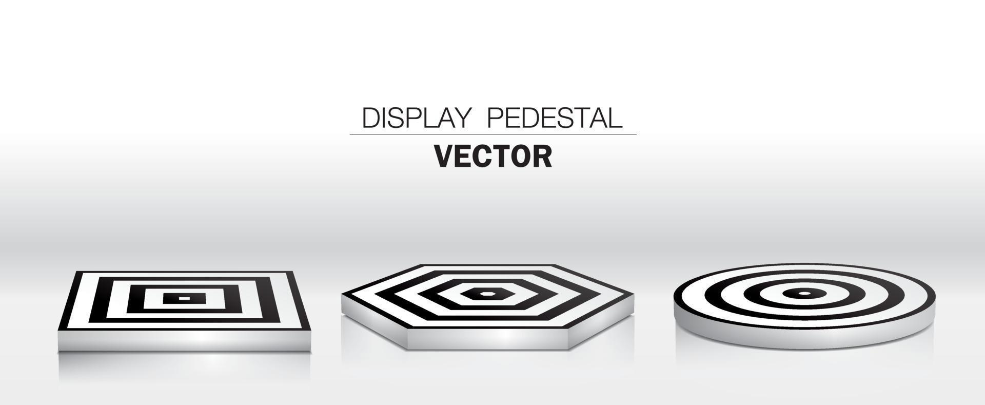 Black and white graphic display pedestal 3D illustration vector for fashion show or window display.