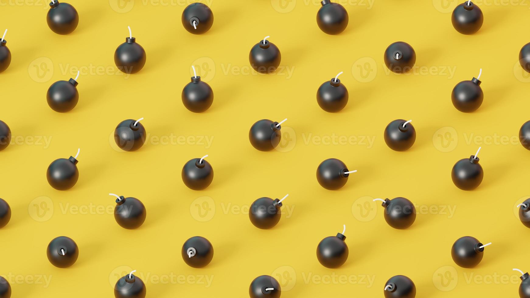 Bombs with fuse over yellow background. True isometric camera position. Not seamless pattern. photo
