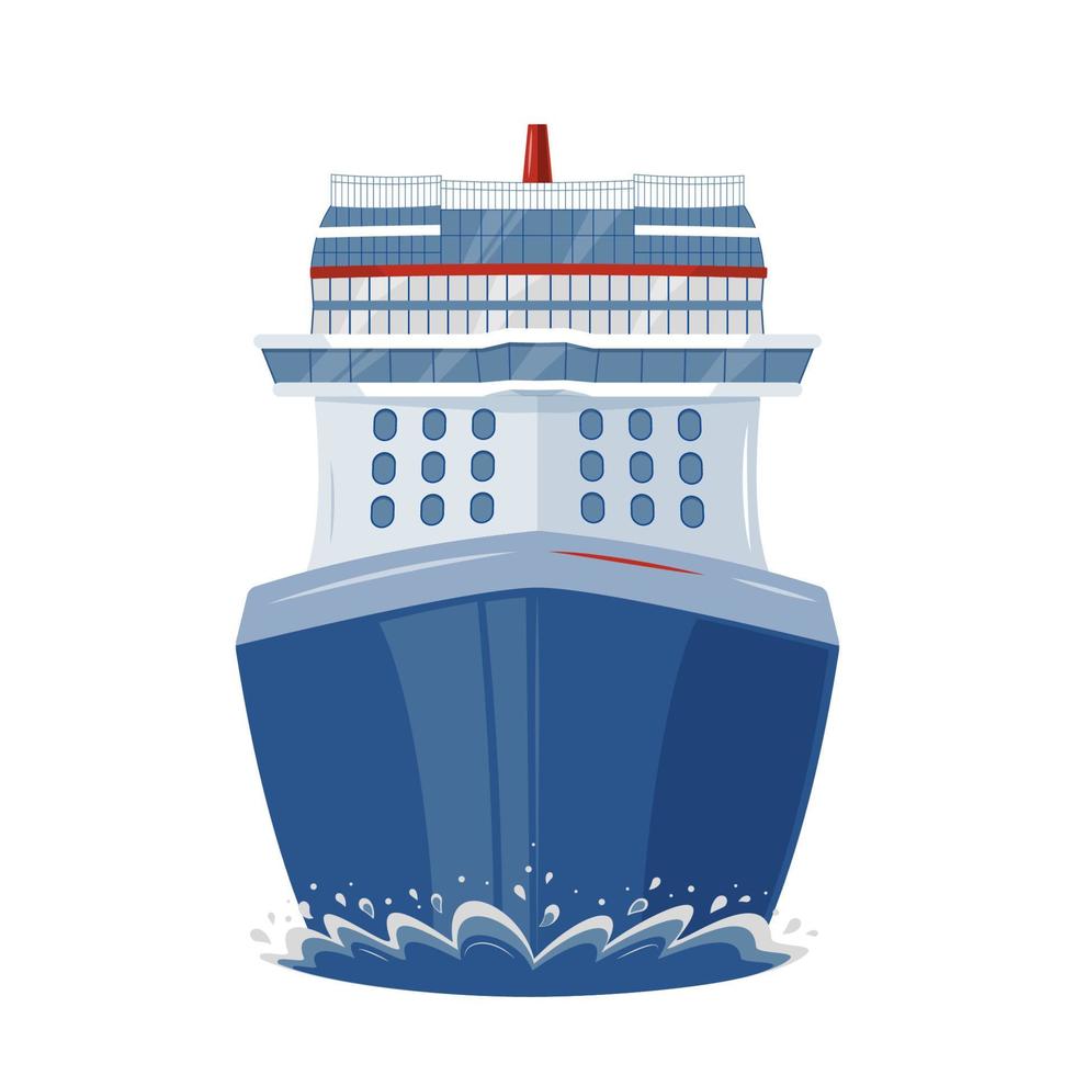 crucero aislado en el mar, vista frontal, ilustración de estilo plano vector