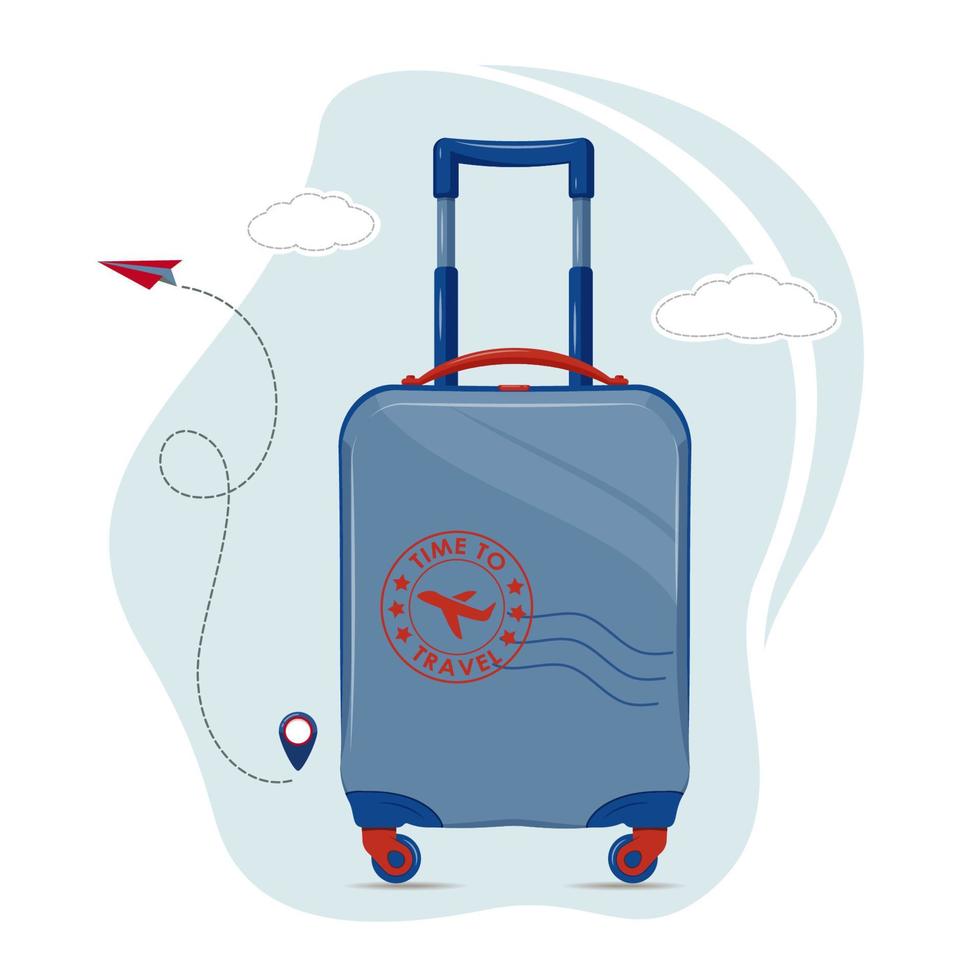Plastic Blue Travel Suitcase on Wheels vector