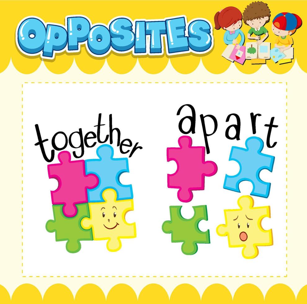 Opposite words for together and apart vector