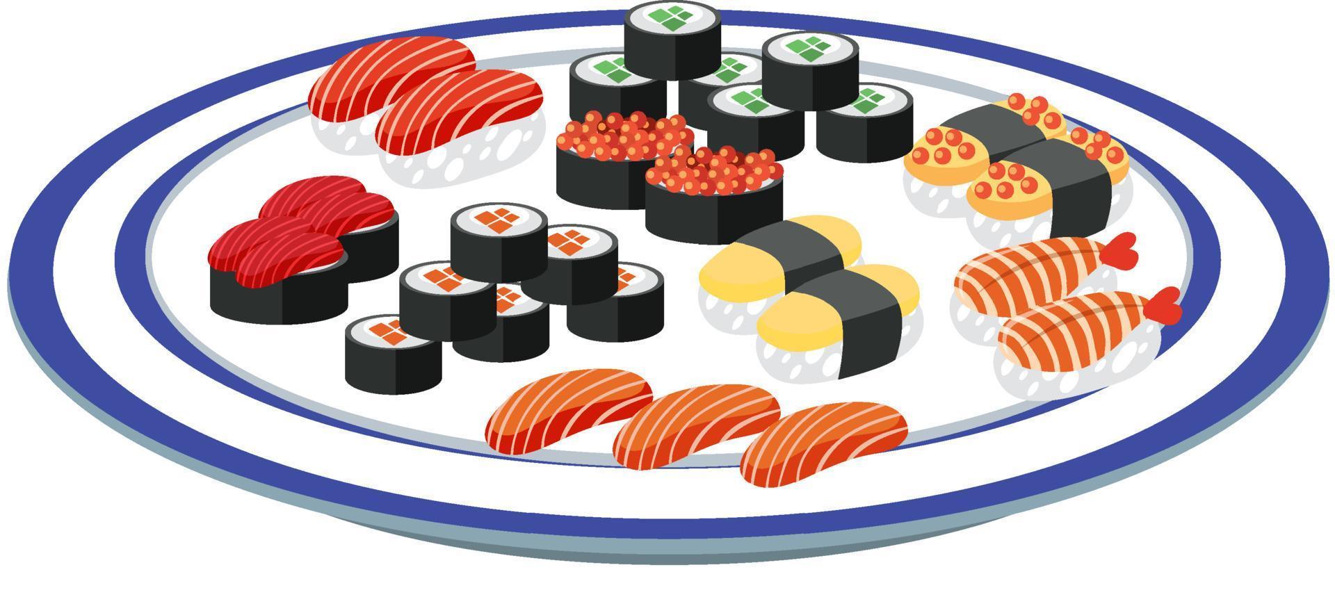 comida japonesa con sushi en un plato vector