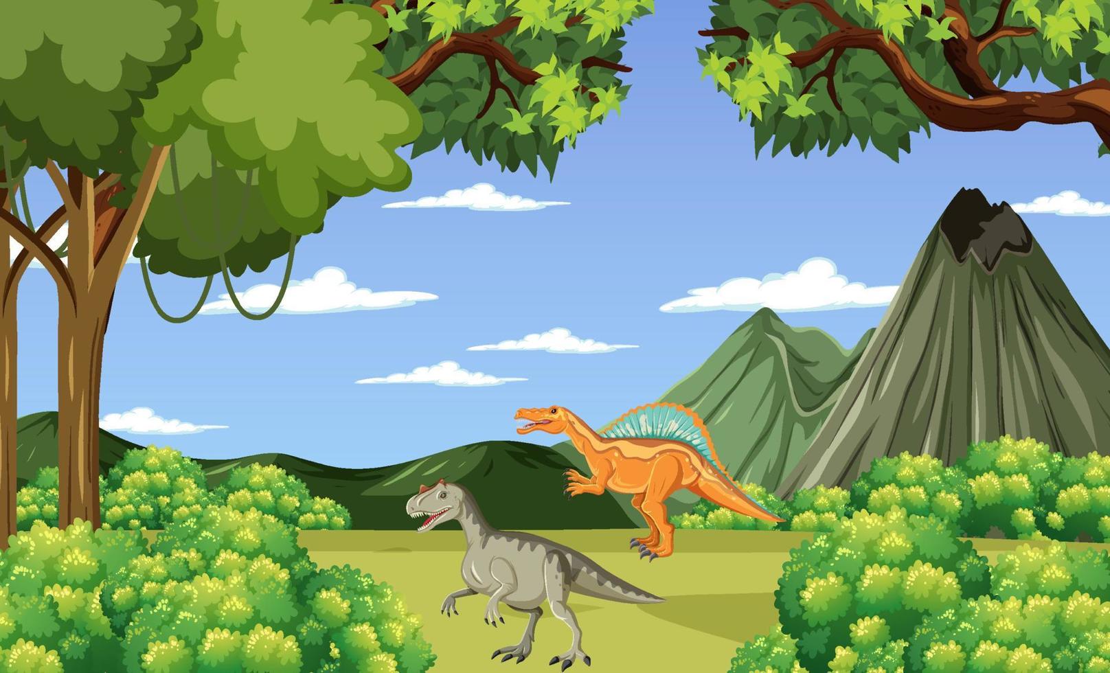 Dinosaur in prehistoric forest scene vector