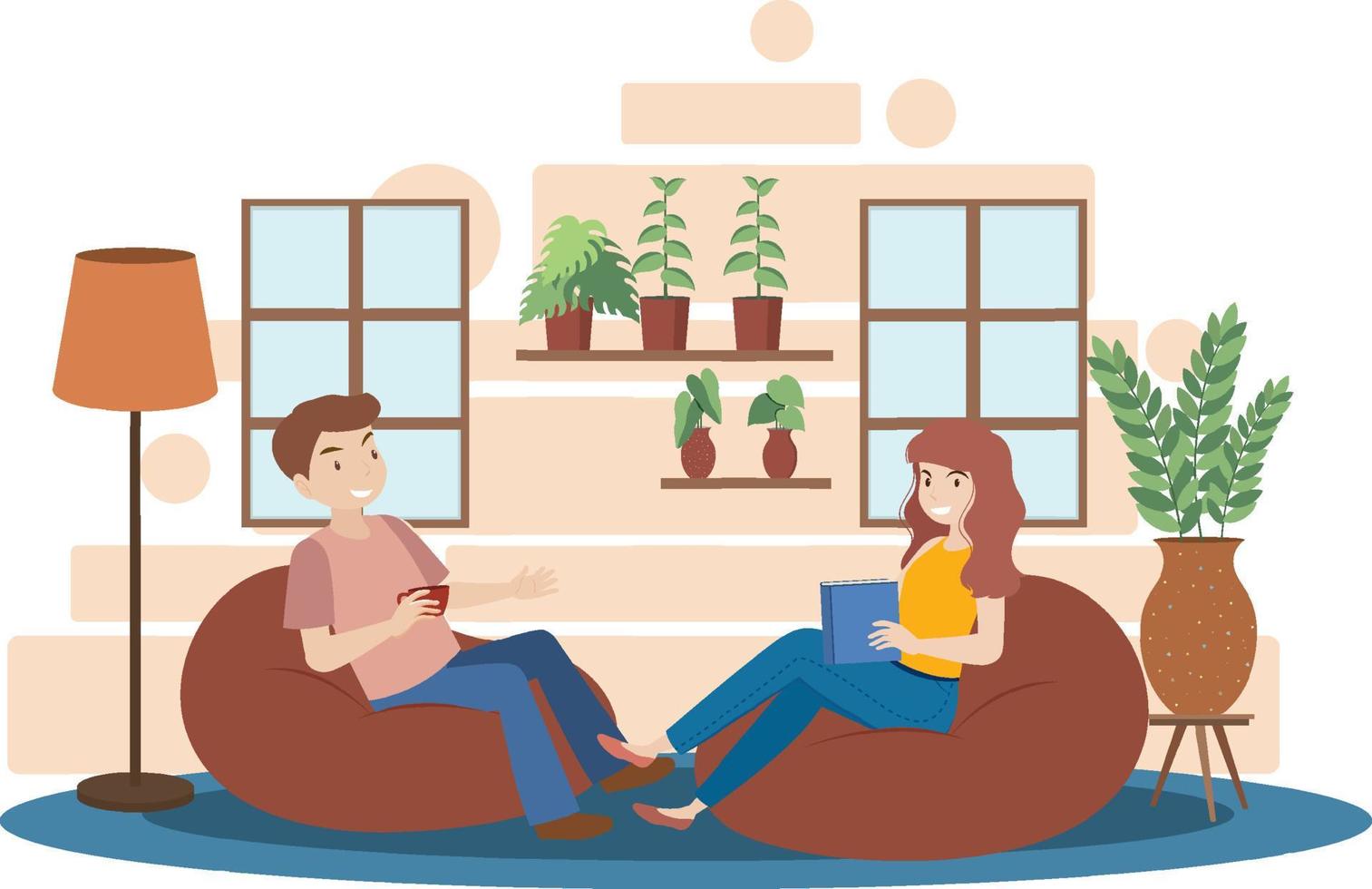 People spending time in the living room vector
