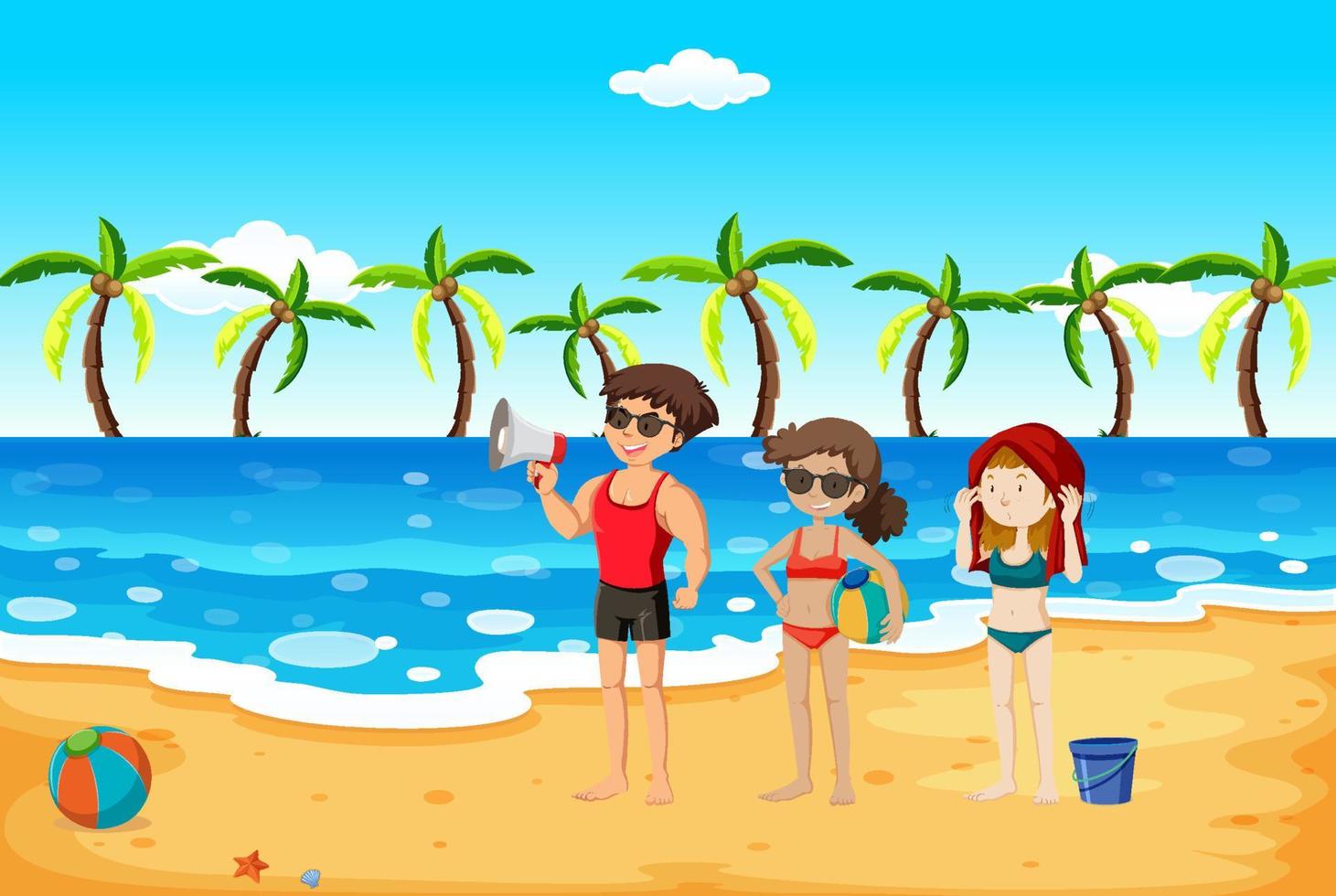 Tropical beach scene with people vector