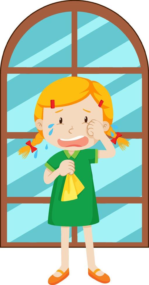 Girl crying by the window vector