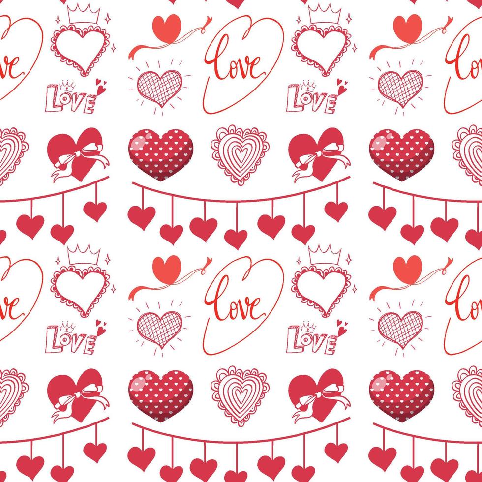 Seamless doodle heart pattern vector