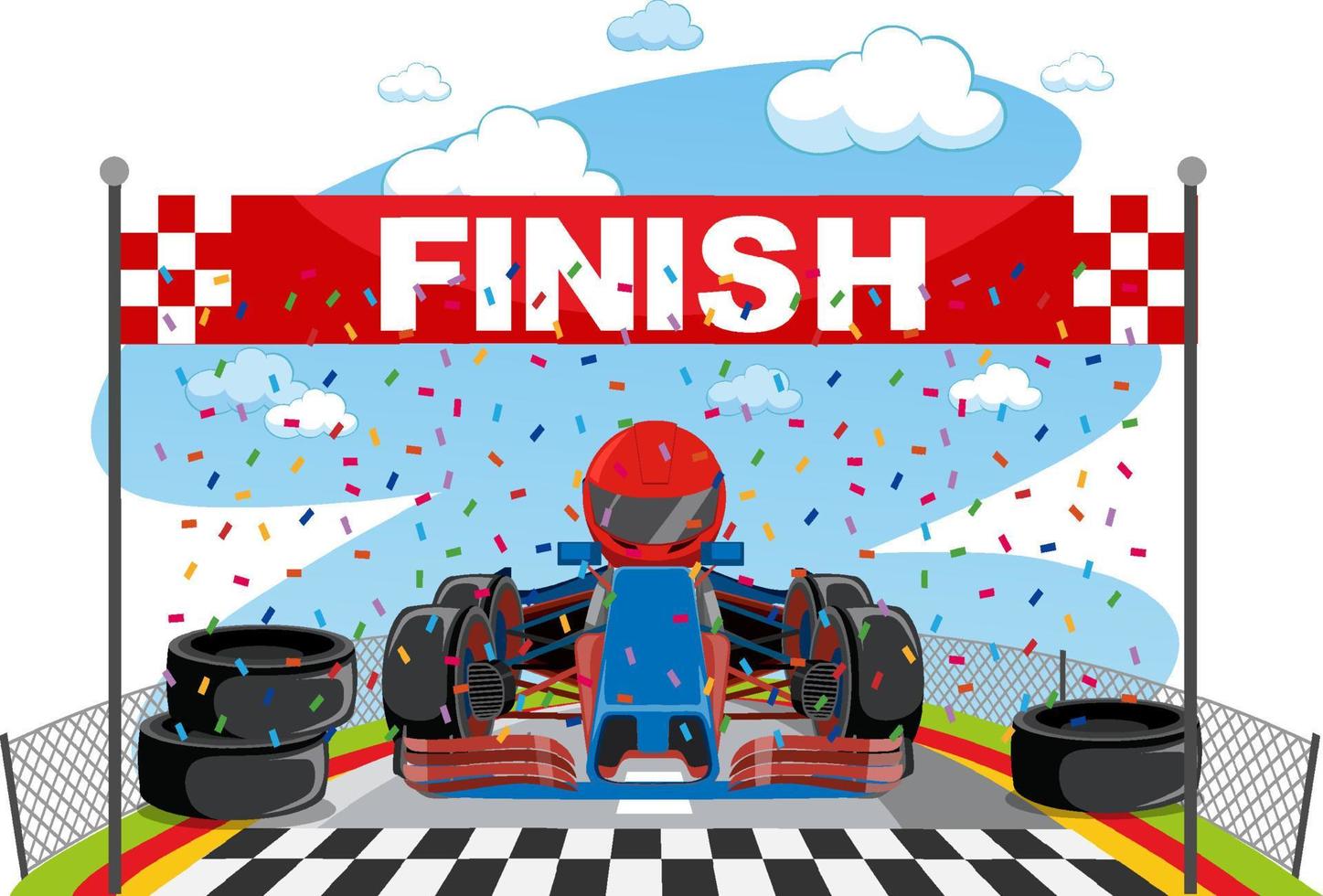 Cartoon racing car reach the finish line vector