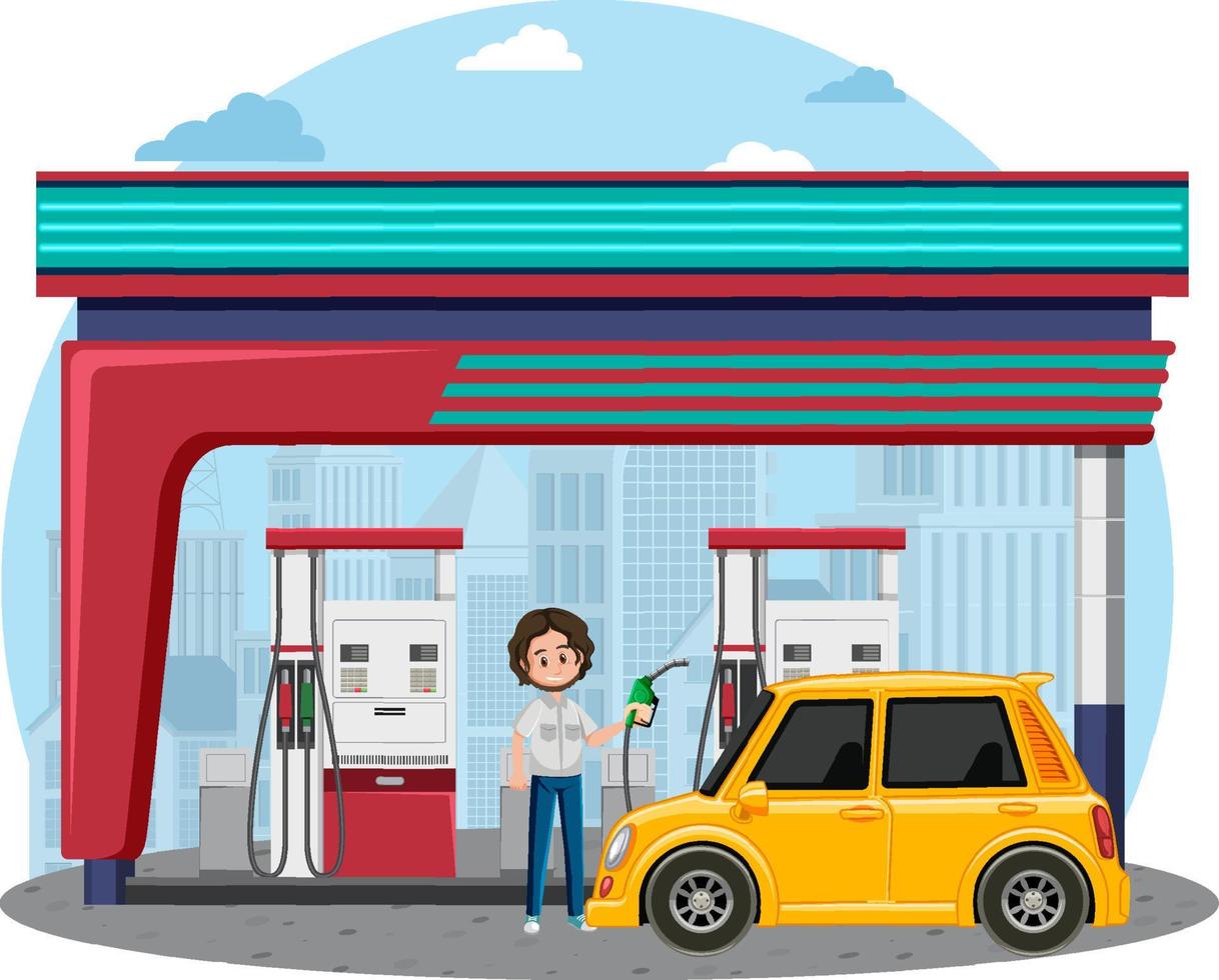 gasolinera en estilo de dibujos animados vector