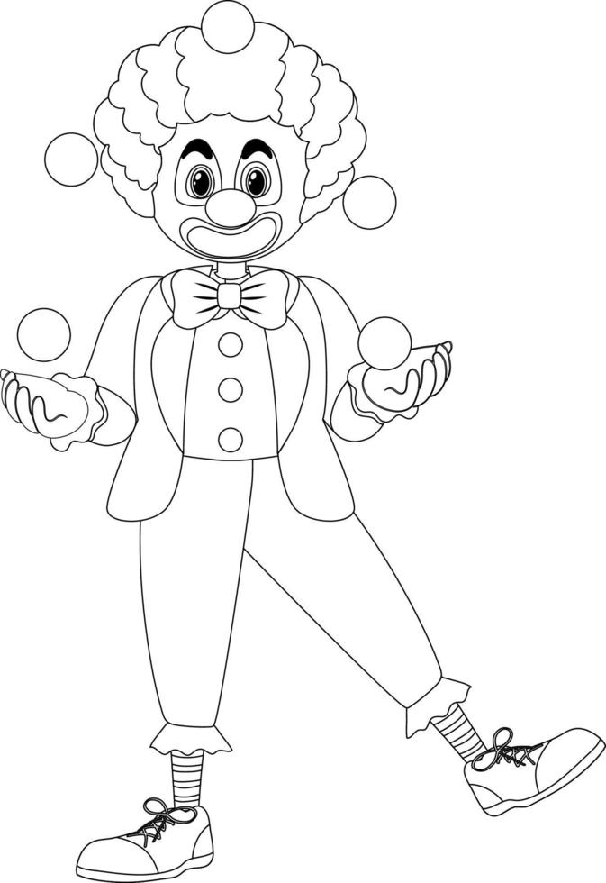 Clown black and white doodle character vector