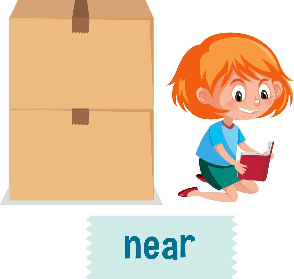 Preposition of place with cartoon girl and a box vector