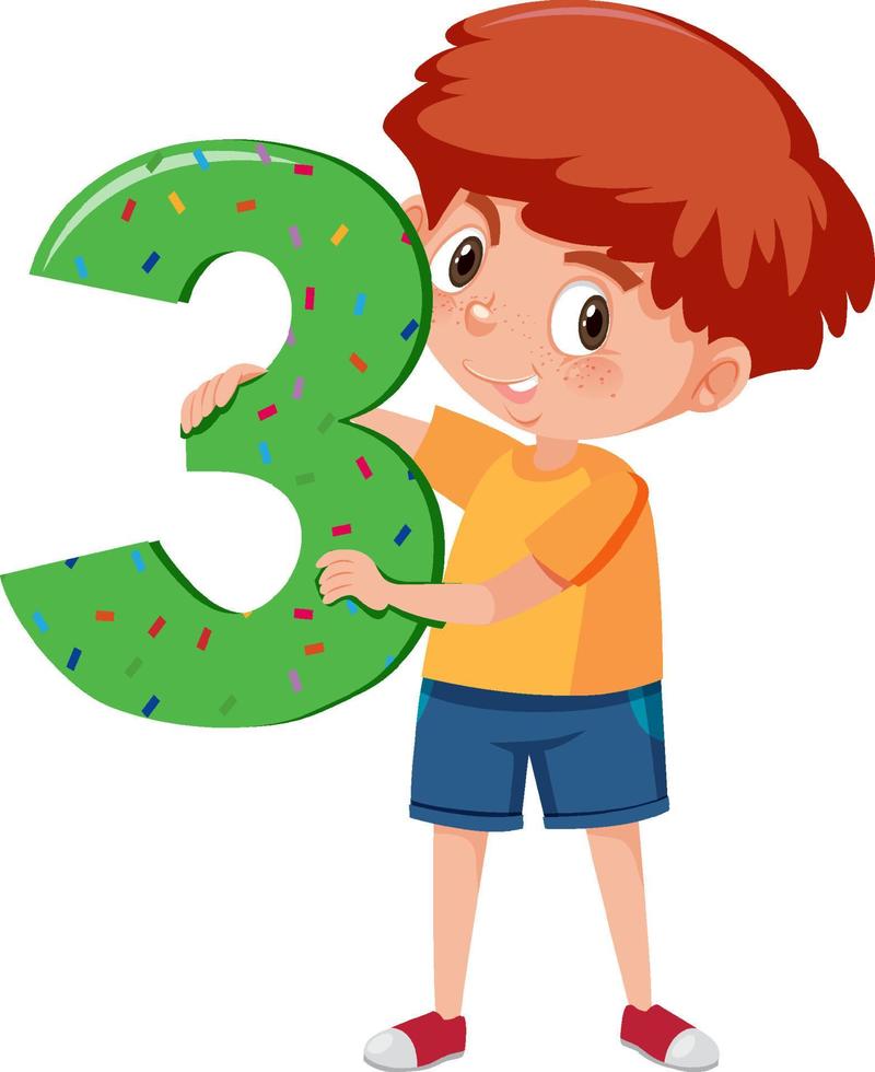 Student boy holding the number cartoon character isolated on white background vector