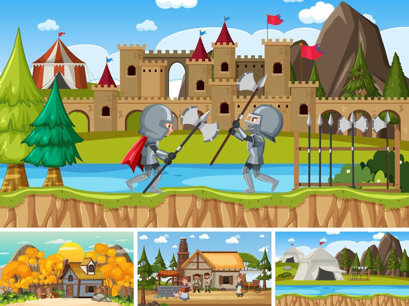 Set of different scene medieval vector
