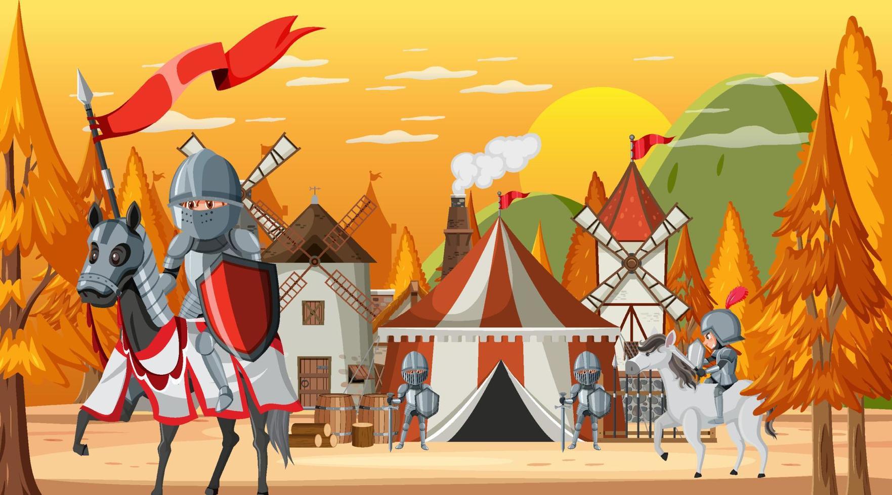 escena del campamento militar medieval vector