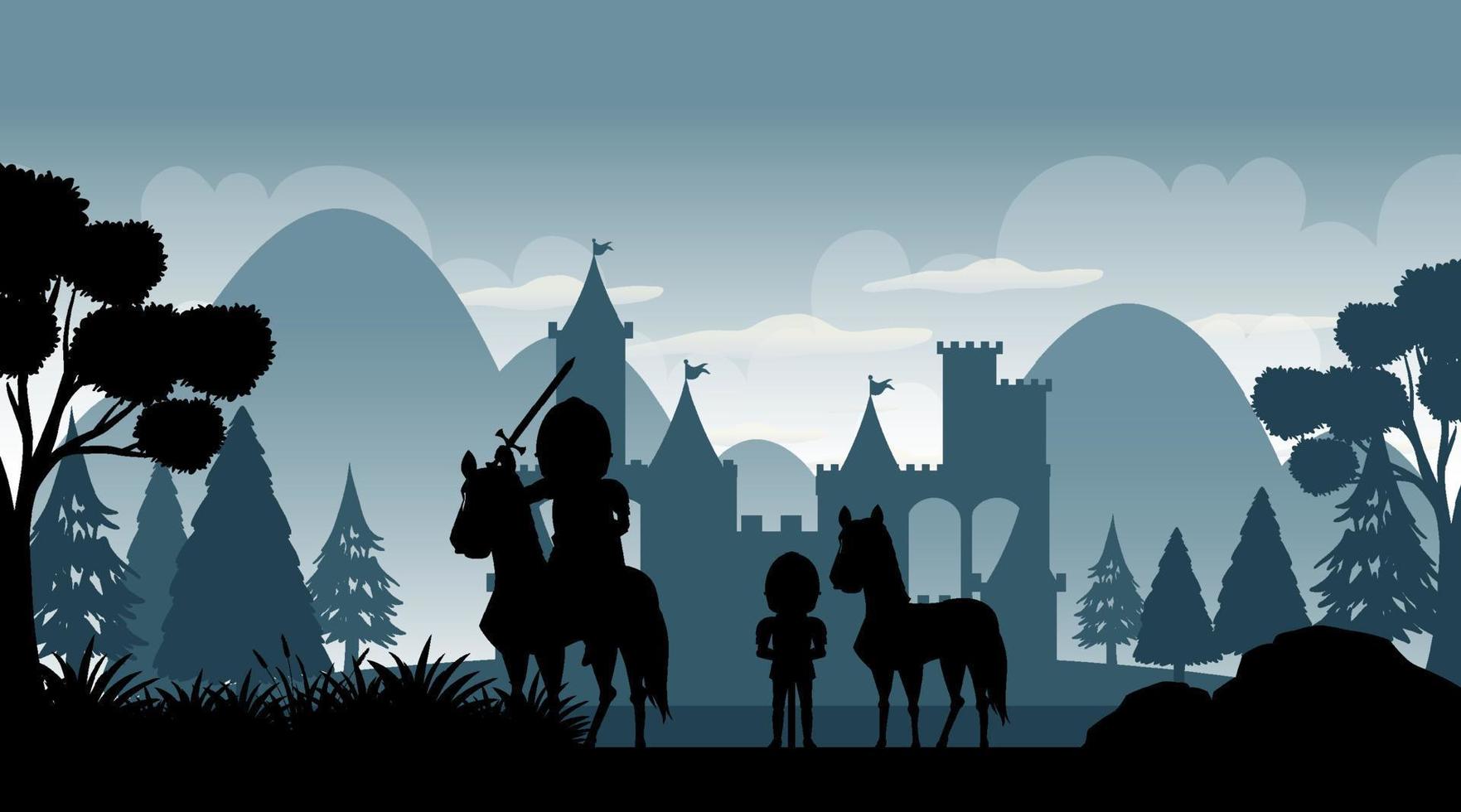 Silhouette medieval cartoon background vector