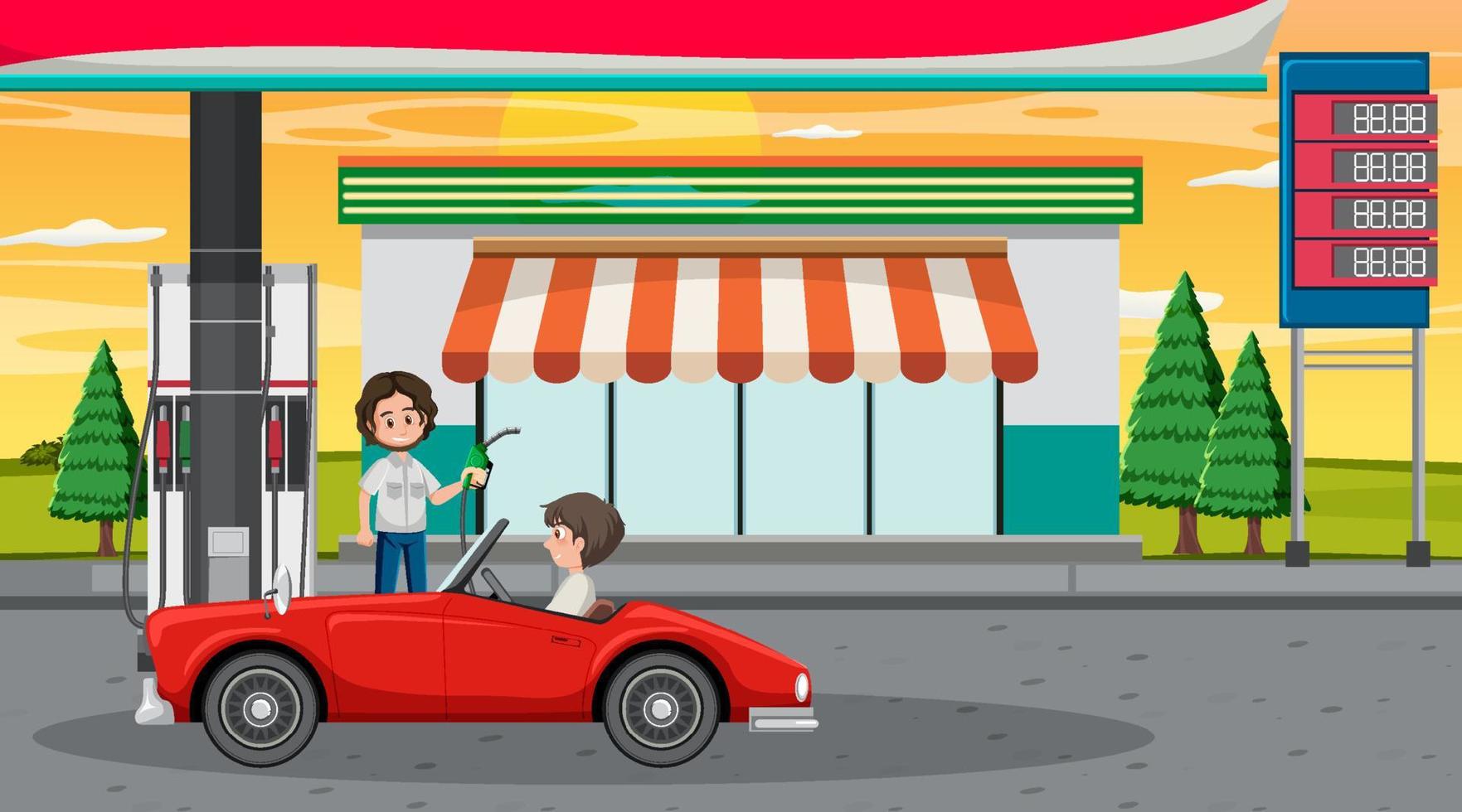 Gas station cartoon scene vector