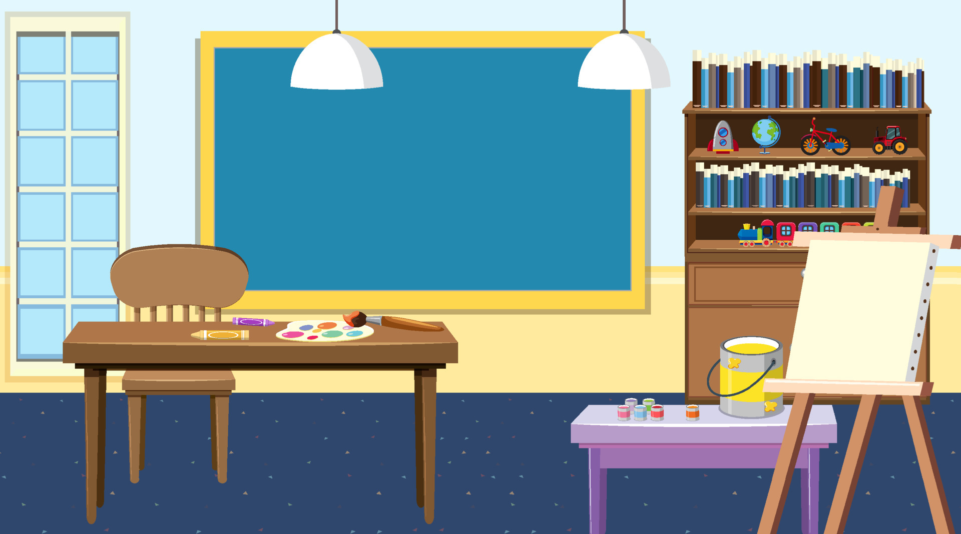 School art classroom interior concept 6890952 Vector Art at Vecteezy