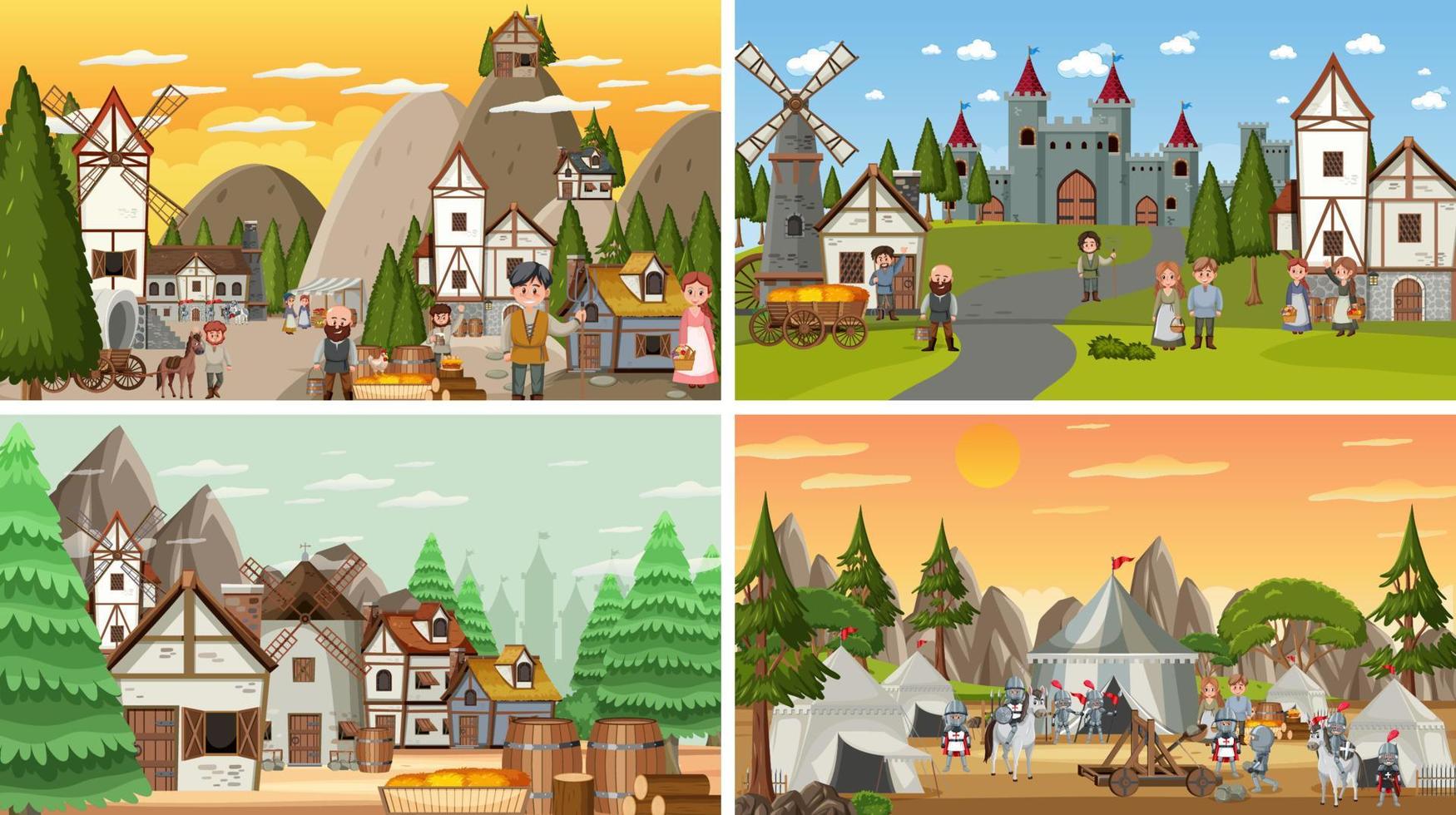 Set of different scene medieval vector