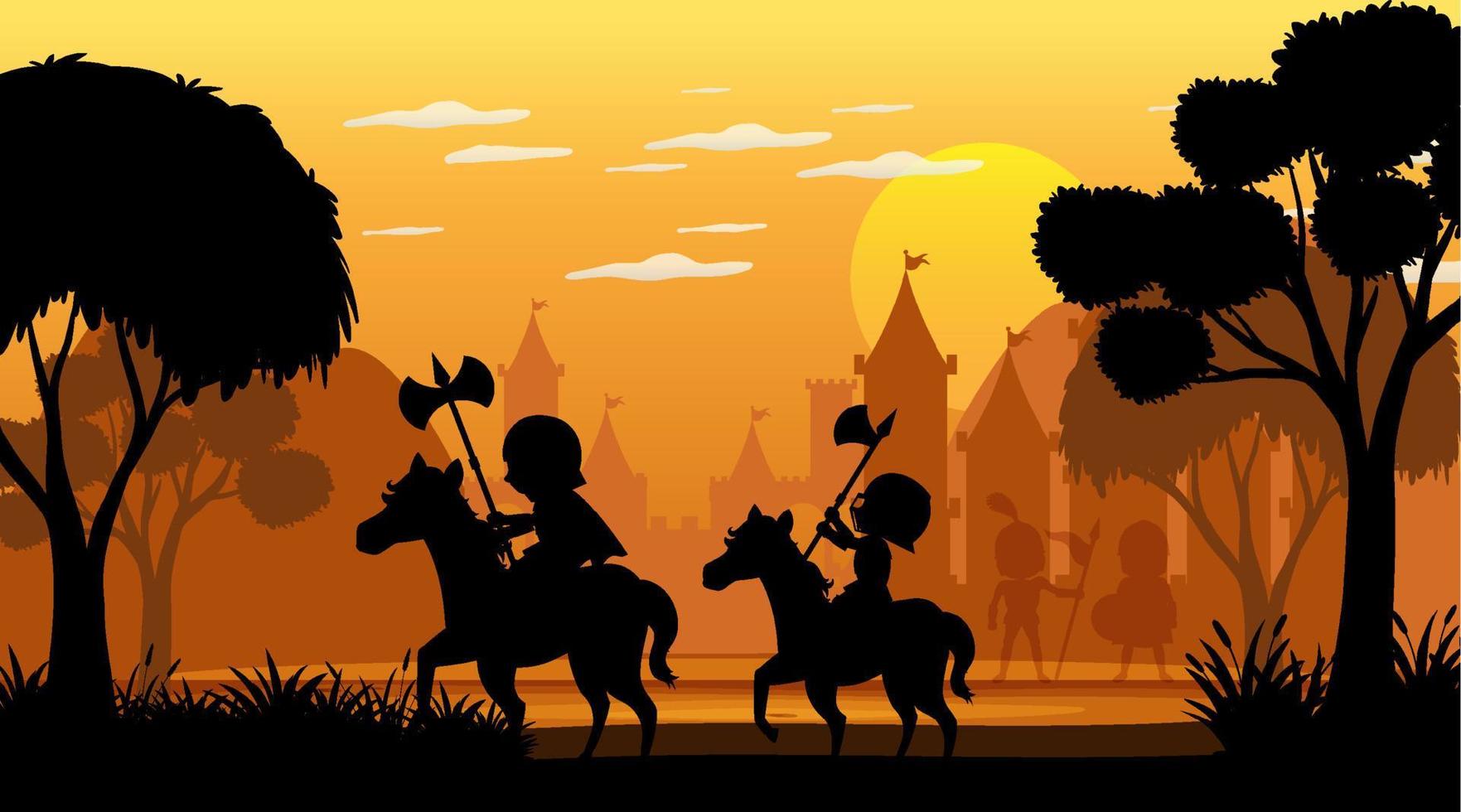 Silhouette medieval cartoon background vector