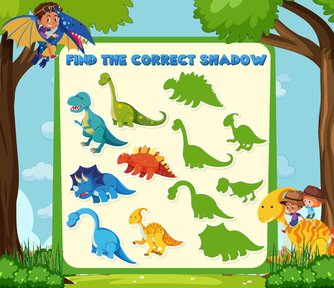 encuentra la plantilla de juego de sombras correcta de dinosaurio vector