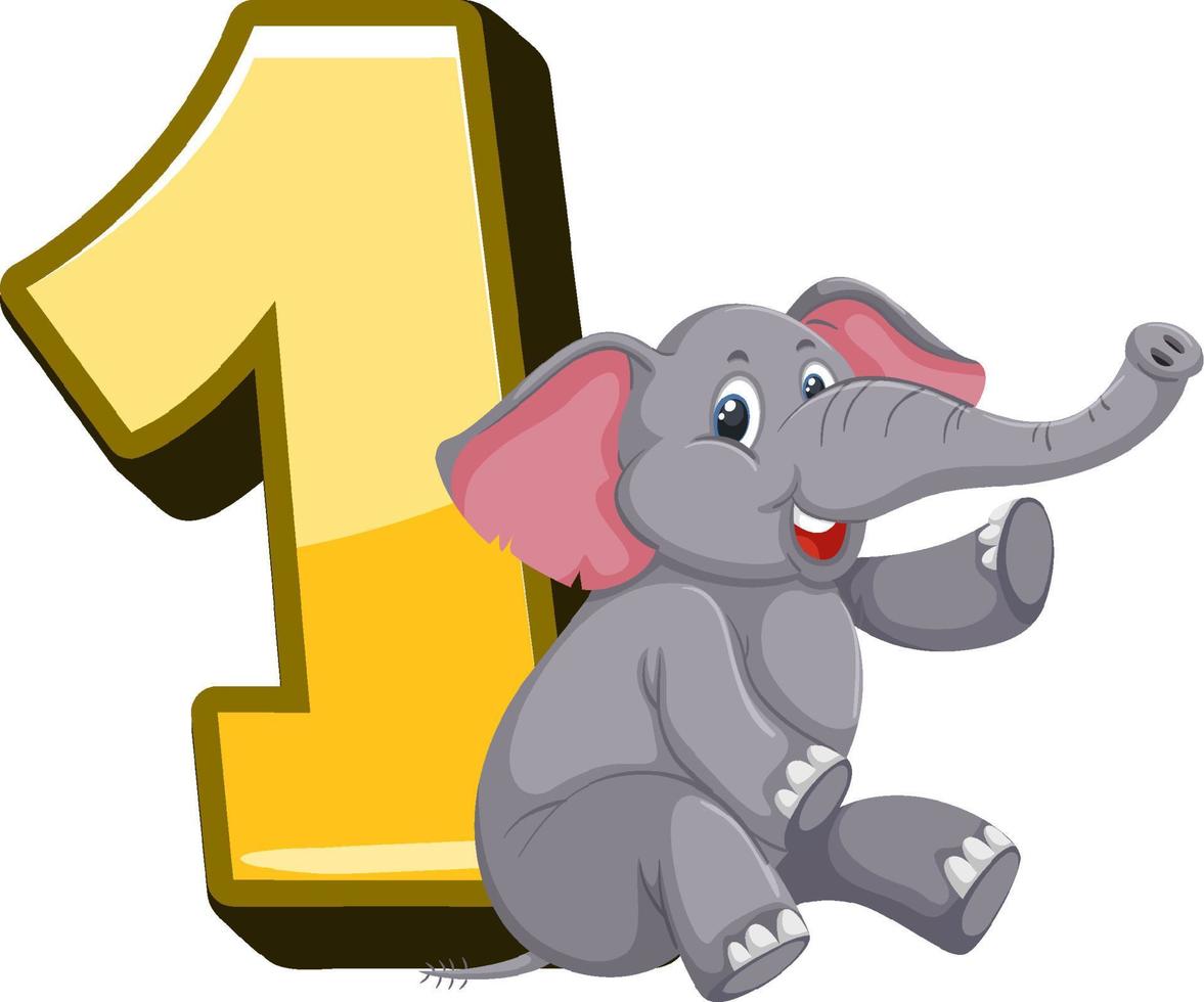 An elephant with number one vector