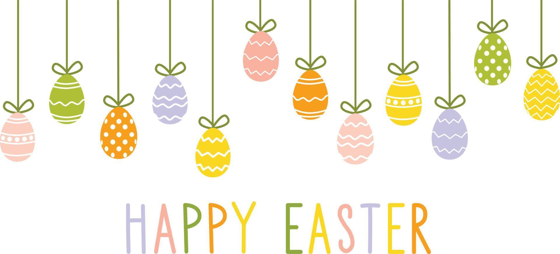 Happy Easter greeting banner with colored eggs. vector