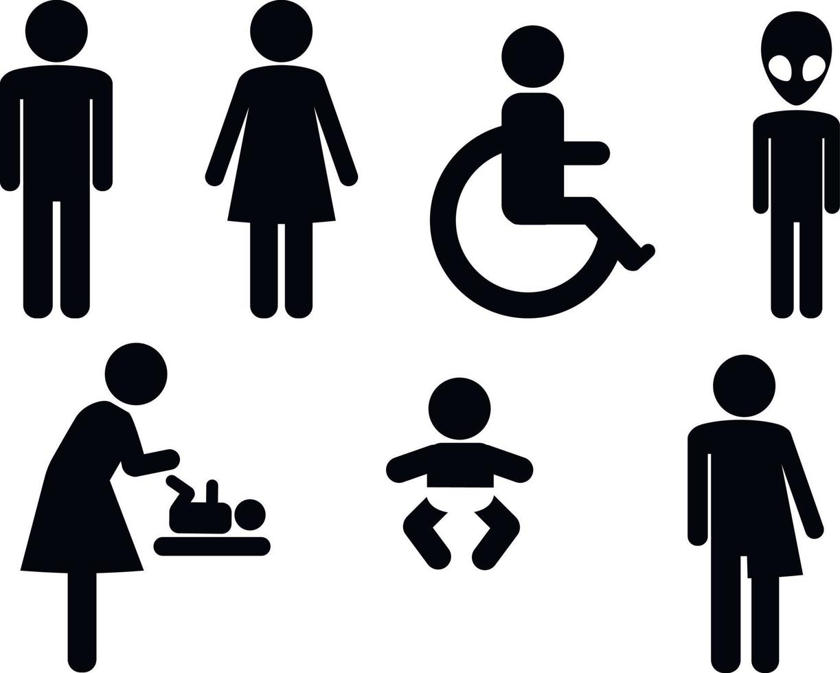 Set of WC sign Icon. Vector Illustration on the white background. Funny and unisex toilet symbols