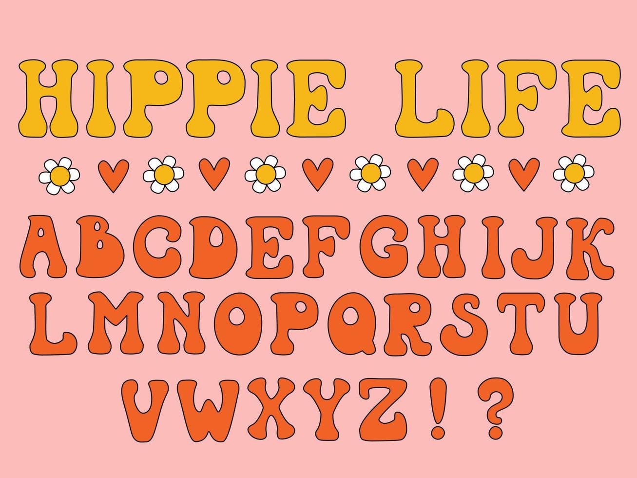 Hippie Life is a late 1960s or early 1970s fun lettering style vector