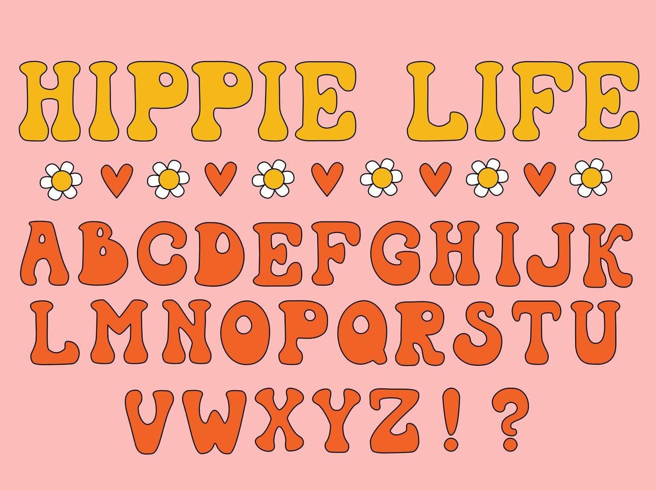 la vida hippie es un estilo de letras divertido de finales de los 60 o principios de los 70 vector