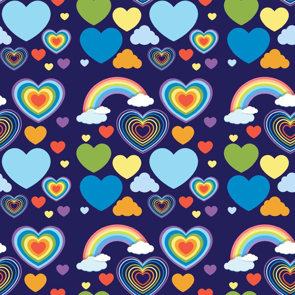 Seamless heart and rainbow pattern vector