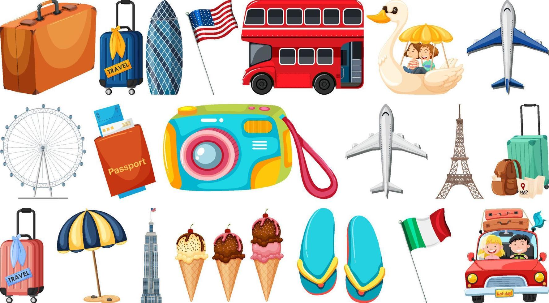 Set of summer vacation objects and elements vector