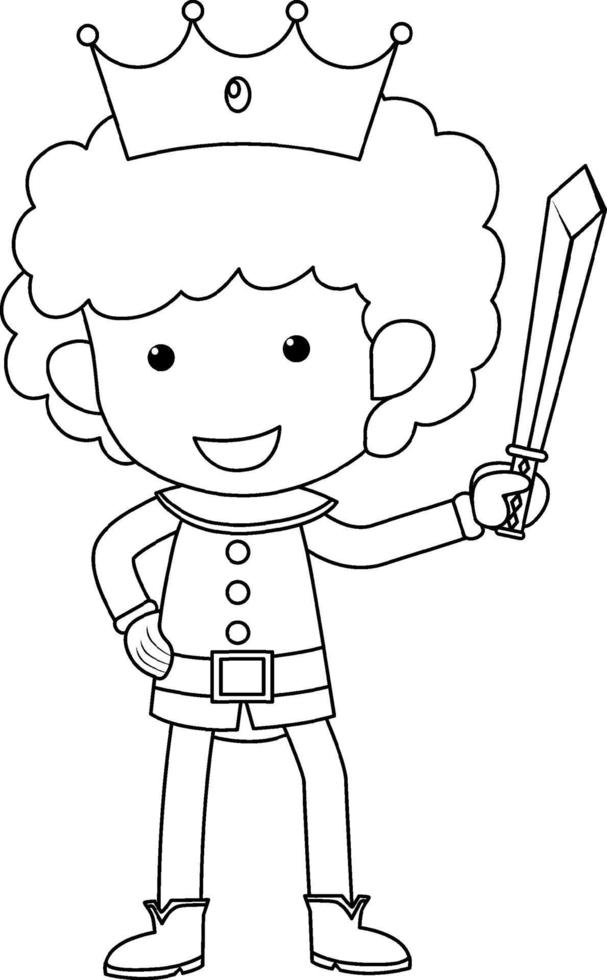 Prince black and white doodle character vector