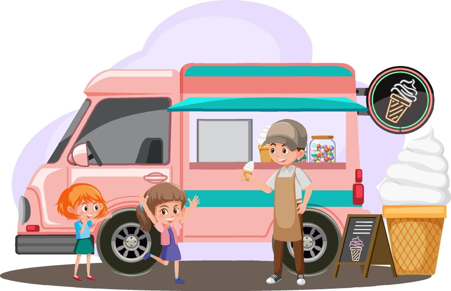 Flea market concept with ice cream food truck vector