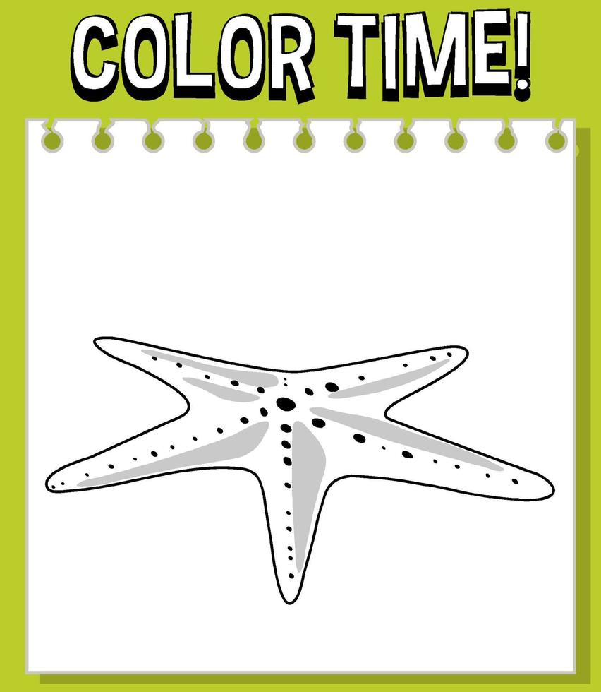 Worksheets template with color time text and starfish outline vector