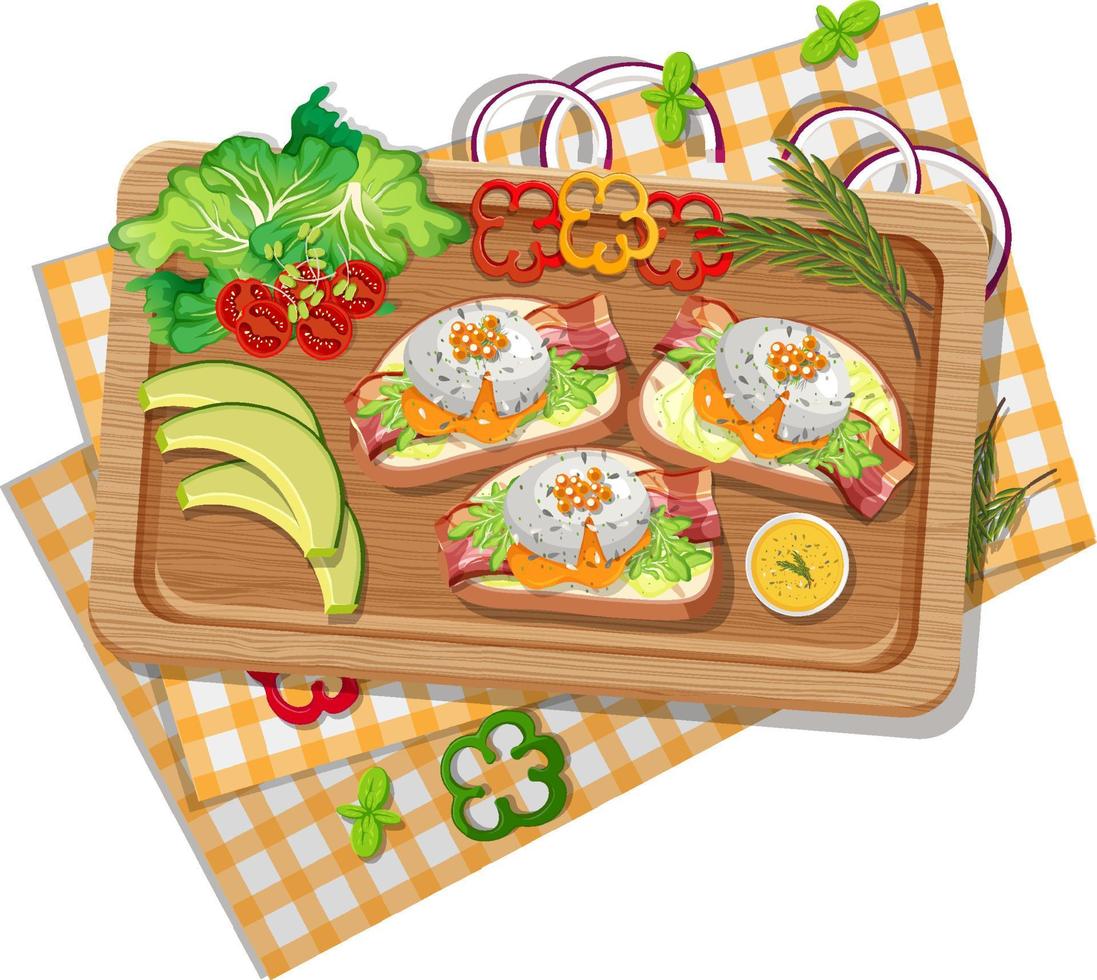 Top view of bruschetta on a wooden tray vector