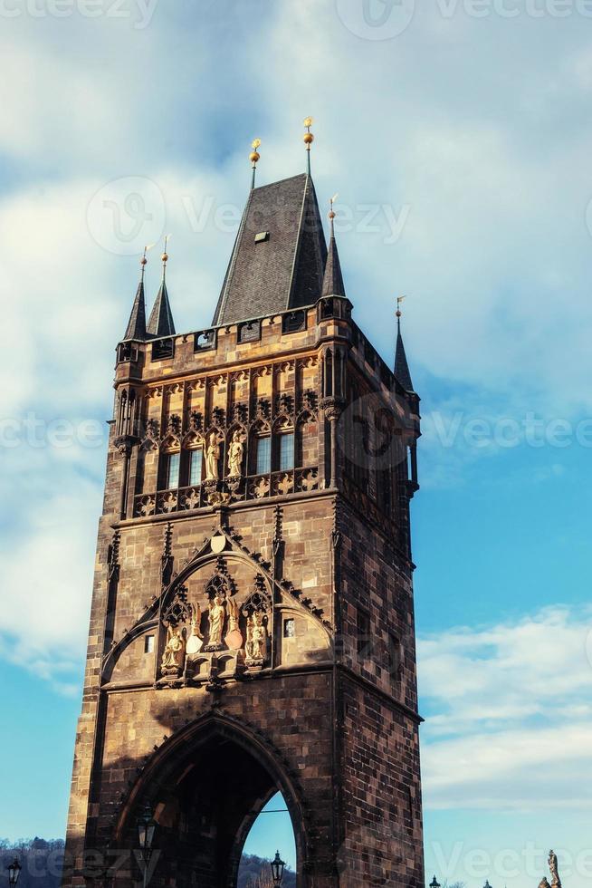The famous towers on the Charles Bridge in Prague. photo
