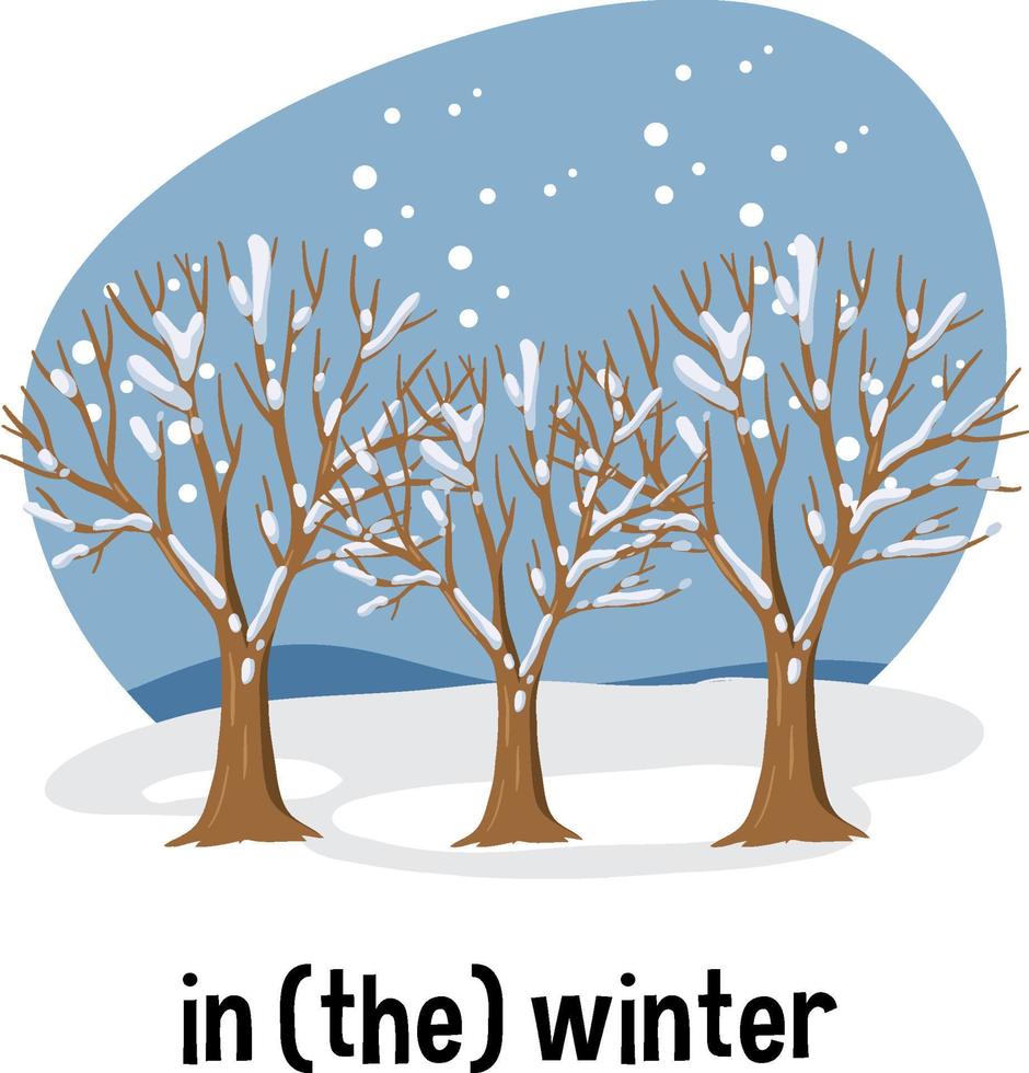 English prepositions of time with winter scene vector